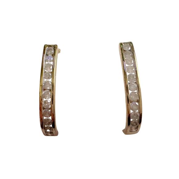 1.00 Carat Natural Diamond Hoop Earrings Gold Plate over Sterling Silver - Picture 3 of 11